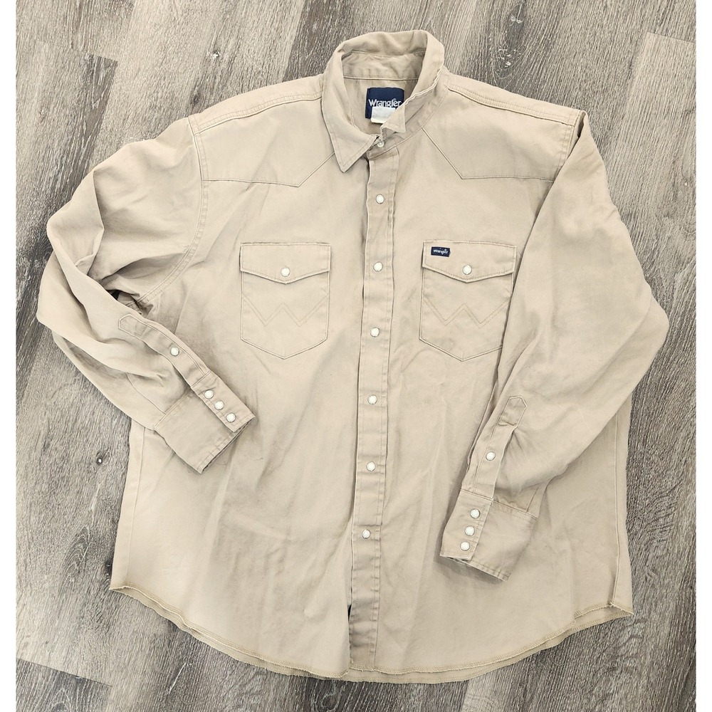 Wrangler Mens Tan Western Snap Front Long Sleeve Shirt Khaki XXL MS1269S